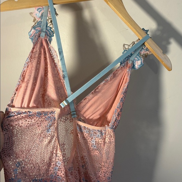 Y2K Pink & Lavender Lace /Floral Appliqué Chemise Lingerie Nightgown Size Large - Picture 16 of 17